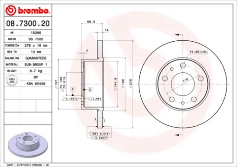 Obrázok Brzdový kotúč BREMBO 08.7300.20