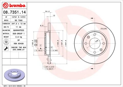 Obrázok Brzdový kotúč BREMBO 08.7351.14