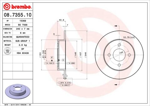 Obrázok Brzdový kotúč BREMBO 08.7355.10