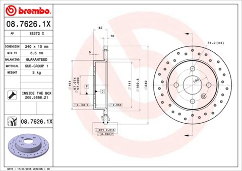 Obrázok Brzdový kotúč BREMBO 08.7626.1X