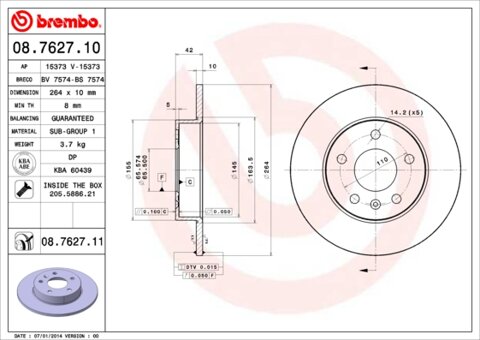 Obrázok Brzdový kotúč BREMBO 08.7627.11