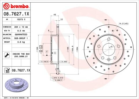 Obrázok Brzdový kotúč BREMBO 08.7627.1X