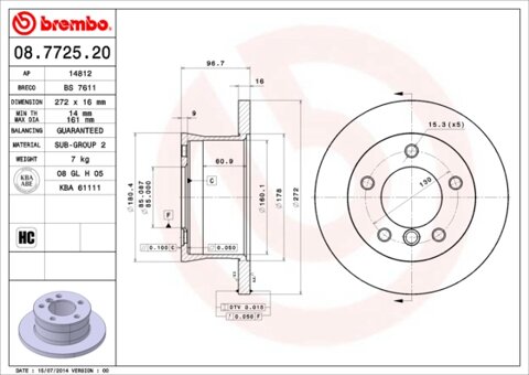 Obrázok Brzdový kotúč BREMBO 08.7725.20