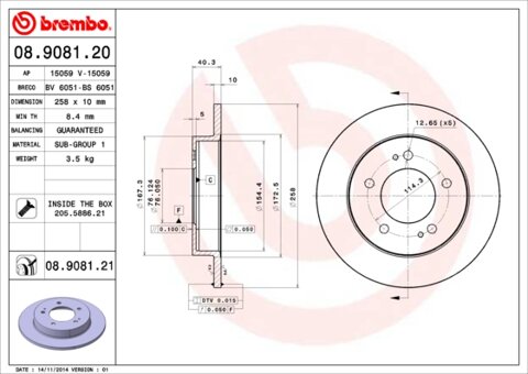 Obrázok Brzdový kotúč BREMBO 08.9081.20