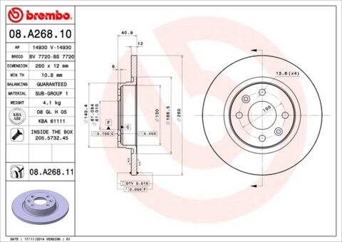 Obrázok Brzdový kotúč BREMBO 08.A268.10