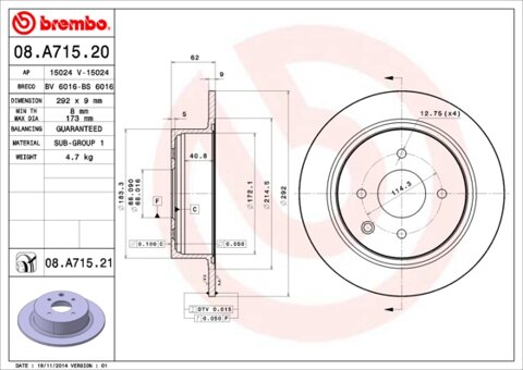 Obrázok Brzdový kotúč BREMBO 08.A715.20