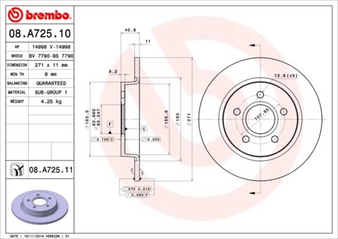 Obrázok Brzdový kotúč BREMBO 08.A725.10