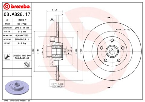 Obrázok Brzdový kotúč BREMBO 08.A826.17