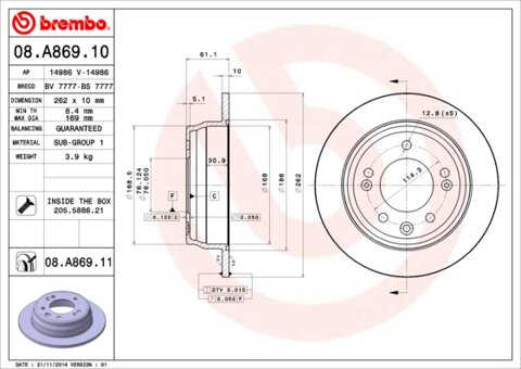 Obrázok Brzdový kotúč BREMBO 08.A869.10