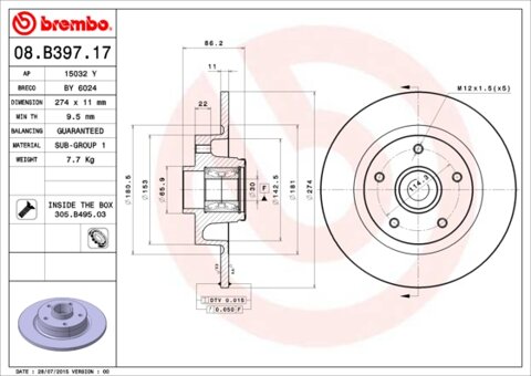 Obrázok Brzdový kotúč BREMBO 08.B397.17