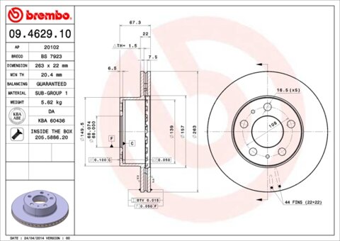 Obrázok Brzdový kotúč BREMBO 09.4629.10