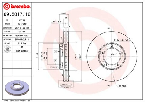 Obrázok Brzdový kotúč BREMBO 09.5017.10