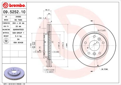 Obrázok Brzdový kotúč BREMBO 09.5252.10