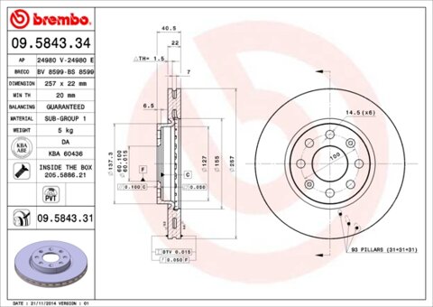 Obrázok Brzdový kotúč BREMBO 09.5843.34