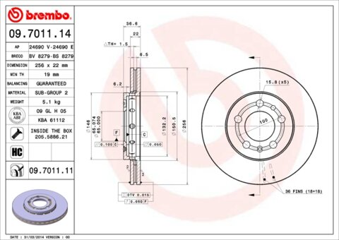 Obrázok Brzdový kotúč BREMBO 09.7011.14