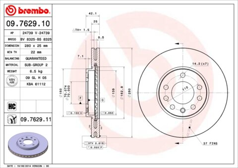 Obrázok Brzdový kotúč BREMBO 09.7629.10