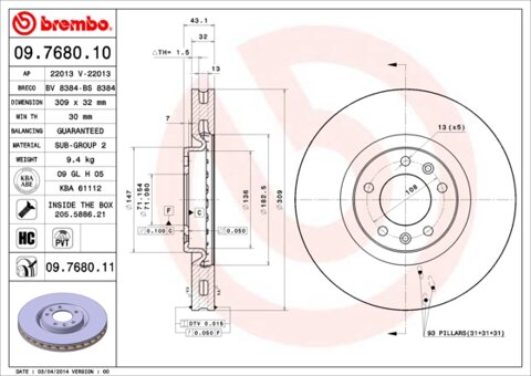 Obrázok Brzdový kotúč BREMBO 09.7680.10