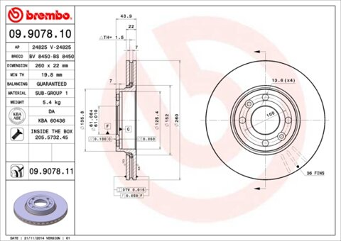 Obrázok Brzdový kotúč BREMBO 09.9078.10