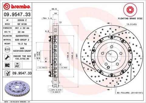 Obrázok Brzdový kotúč BREMBO 09.9547.33