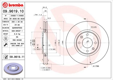 Obrázok Brzdový kotúč BREMBO 09.9619.10