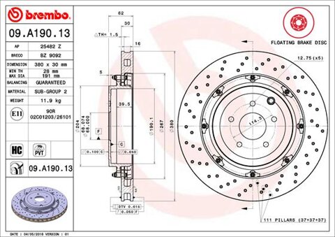 Obrázok Brzdový kotúč BREMBO 09.A190.13