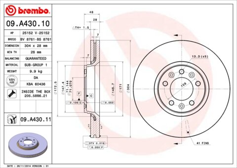 Obrázok Brzdový kotúč BREMBO 09.A430.10