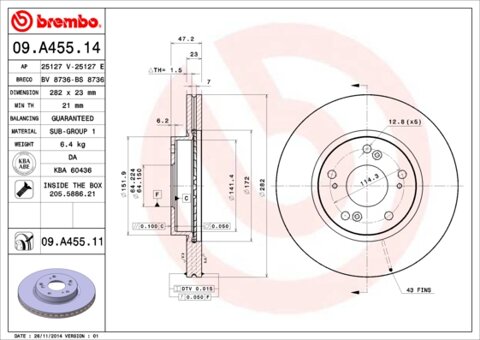 Obrázok Brzdový kotúč BREMBO 09.A455.14