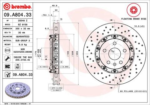 Obrázok Brzdový kotúč BREMBO 09.A804.33