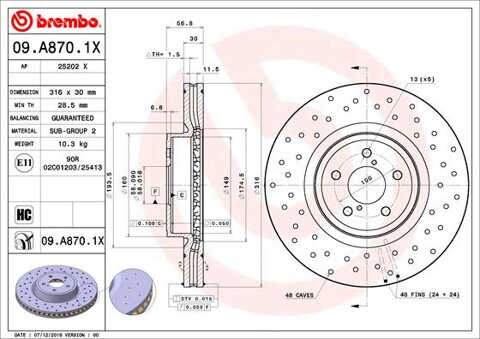 Obrázok Brzdový kotúč BREMBO BREMBO XTRA LINE 09.A870.1X