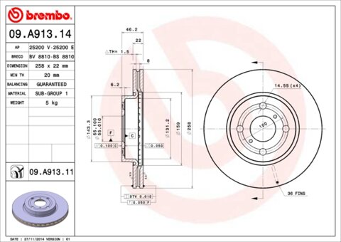 Obrázok Brzdový kotúč BREMBO 09.A913.14