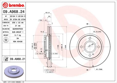 Obrázok Brzdový kotúč BREMBO 09.A968.24