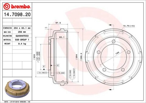 Obrázok Brzdový bubon BREMBO 14.7098.20