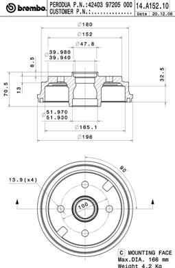 Obrázok Brzdový bubon BREMBO 14.A152.10