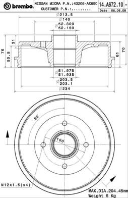 Obrázok Brzdový bubon BREMBO 14.A672.10