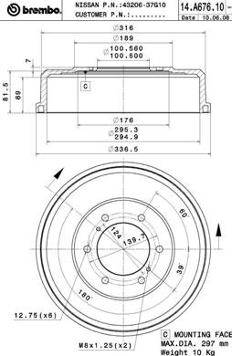 Obrázok Brzdový bubon BREMBO 14.A676.10