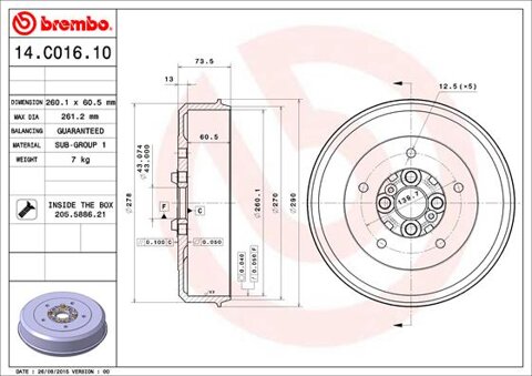 Obrázok Brzdový bubon BREMBO 14.C016.10