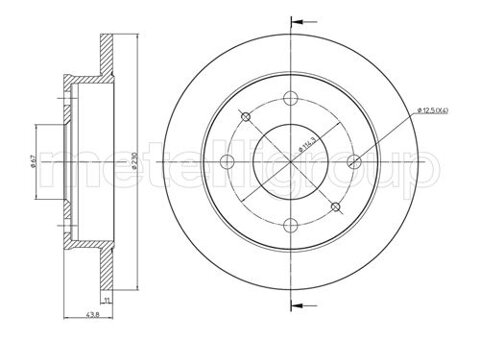 Obrázok Brzdový kotúč METELLI predna naprava, plne, 230mm 23-0594 (230594)