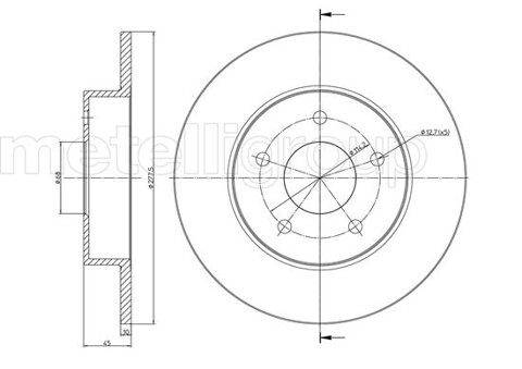 Obrázok Brzdový kotúč METELLI Zadna naprava, 277,7mm, plne 23-0762C (230762C)