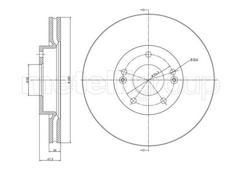 Obrázok Brzdový kotúč METELLI predna naprava, vetraný, 280mm 23-0927C (230927C)