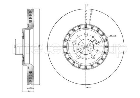 Obrázok Brzdový kotúč METELLI predna naprava, vetraný, 336mm 23-0974C (230974C)