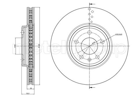 Obrázok Brzdový kotúč METELLI predna naprava, vetraný, 320mm 23-1031C (231031C)