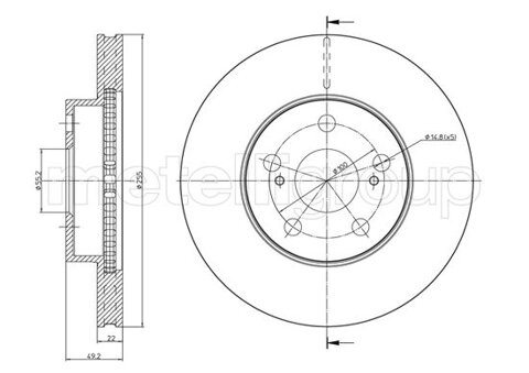 Obrázok Brzdový kotúč METELLI predna naprava, vetraný, 255mm 23-1062C (231062C)