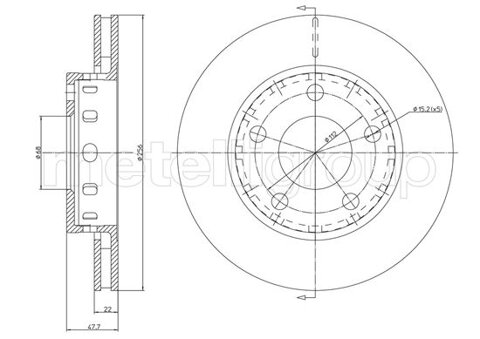 Obrázok Brzdový kotúč METELLI Zadna naprava, vetraný, 255,8mm 23-1210C (231210C)