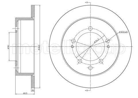 Obrázok Brzdový kotúč METELLI Zadna naprava, plne, 262mm 23-1650C (231650C)