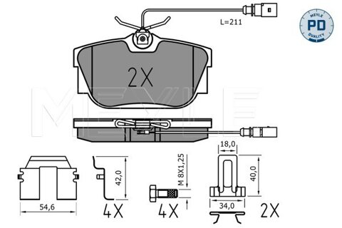 Obrázok Sada brzdových platničiek kotúčovej brzdy MEYLE GERMANY Autoparts AG 025 234 4616/PD