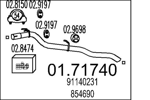 Obrázok Výfukové potrubie MTS zadný, 0mm, 2,43kg, 1170mm 01.71740 (0171740)