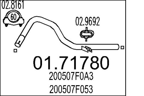 Obrázok Výfukové potrubie MTS zadný, 0mm, 2,8kg, 1035mm 01.71780 (0171780)