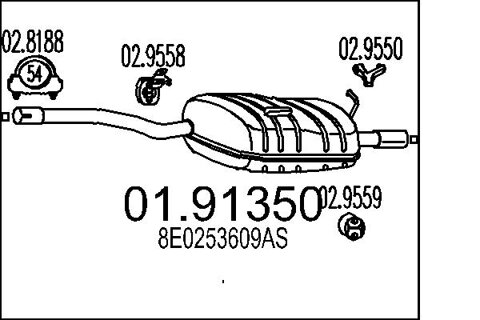 Obrázok Koncový tlmič výfuku MTS 0mm, 8kg, 1170mm 01.91350 (0191350)