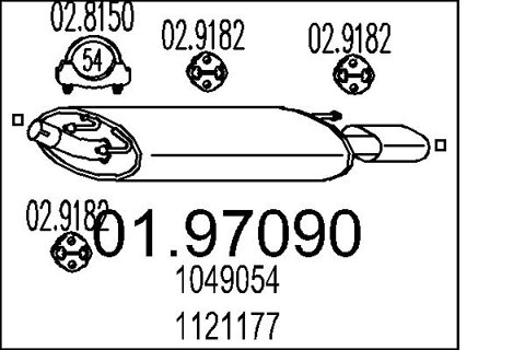 Obrázok Koncový tlmič výfuku MTS 0mm, 6,7kg, 810mm 01.97090 (0197090)